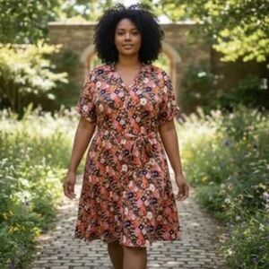 Attic Salt Eva Rose Womens Fit & Flare Dress Floral Buttons Pockets Midi Size 4X